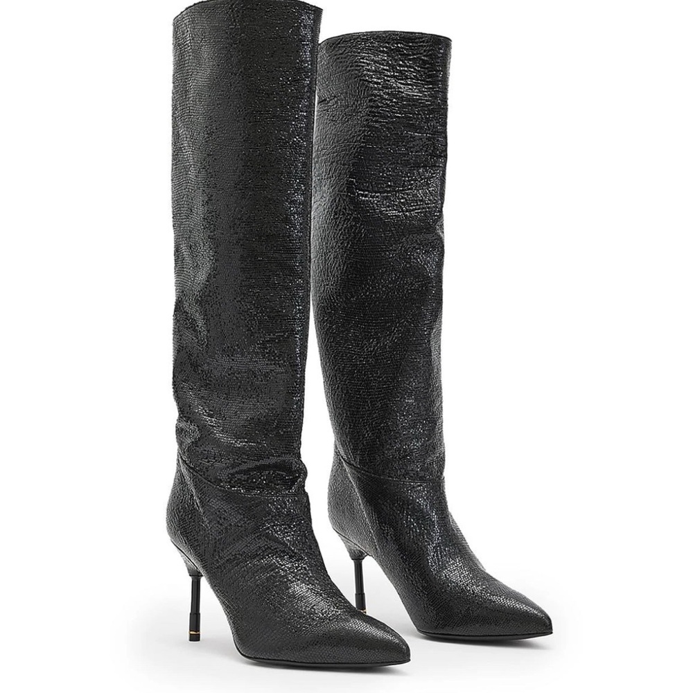 All Saints Nori Shimmer Boot, Black Knee High Heeled boots